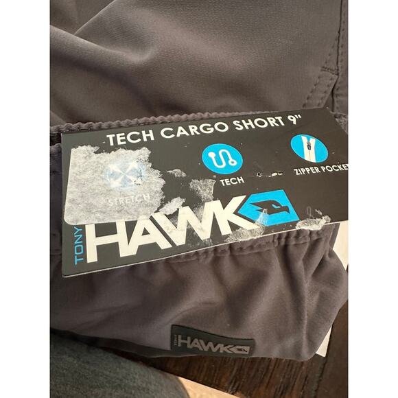 Tony Hawk Tech Cargo Shorts Gray Stretch 9” Zipper Pocket Men’s Size Large - Picture 5 of 7